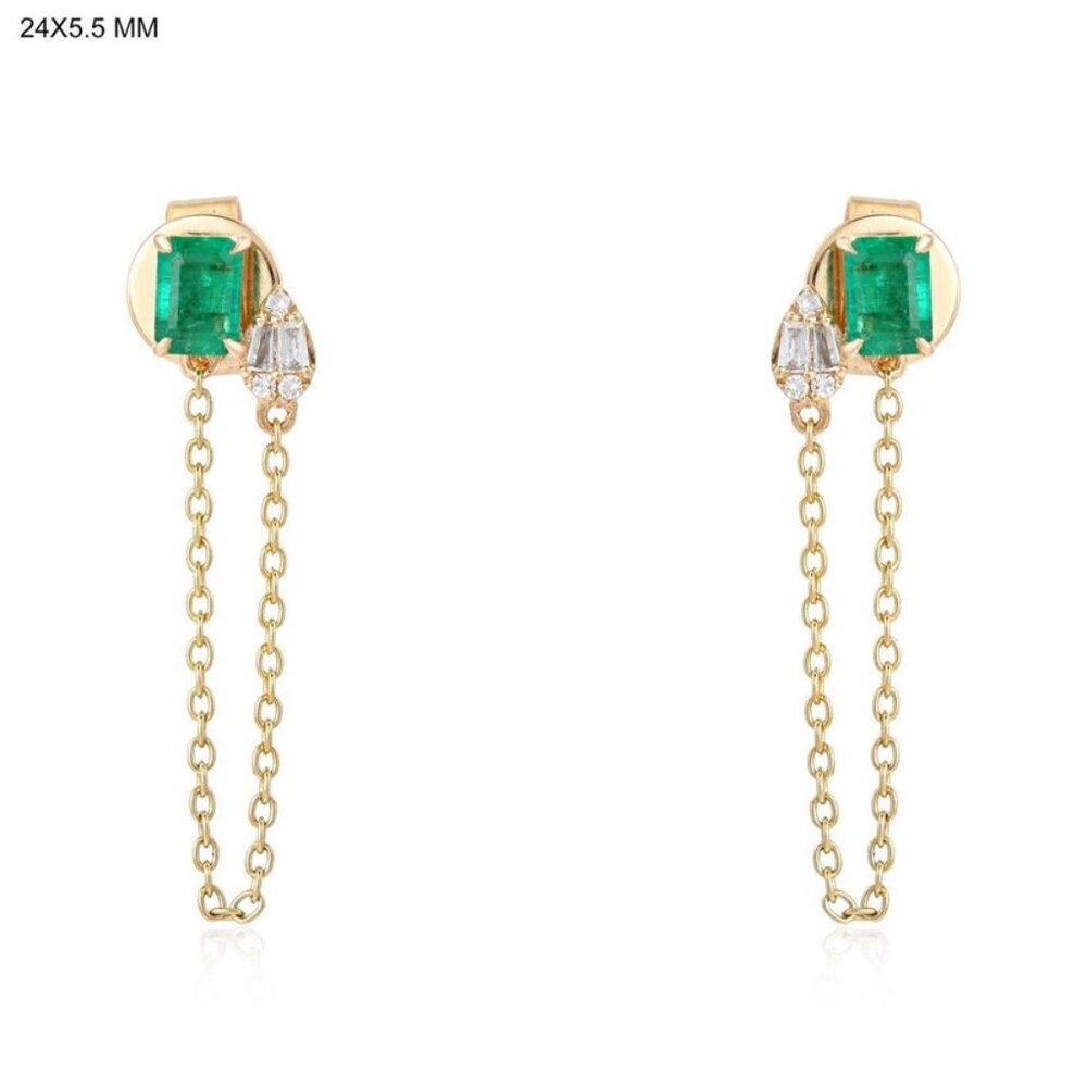 Emerald Cascade 14K (or 18k upon request) Yellow Gold Diamond Chain Earrings